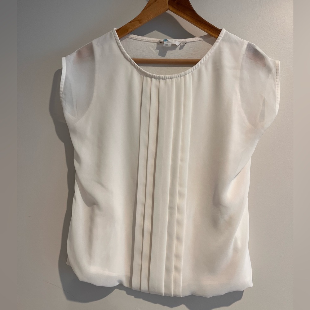 BODEN Dakota Off White Cream Ivory Pleated Blouse Top Career Summer 8 Medium